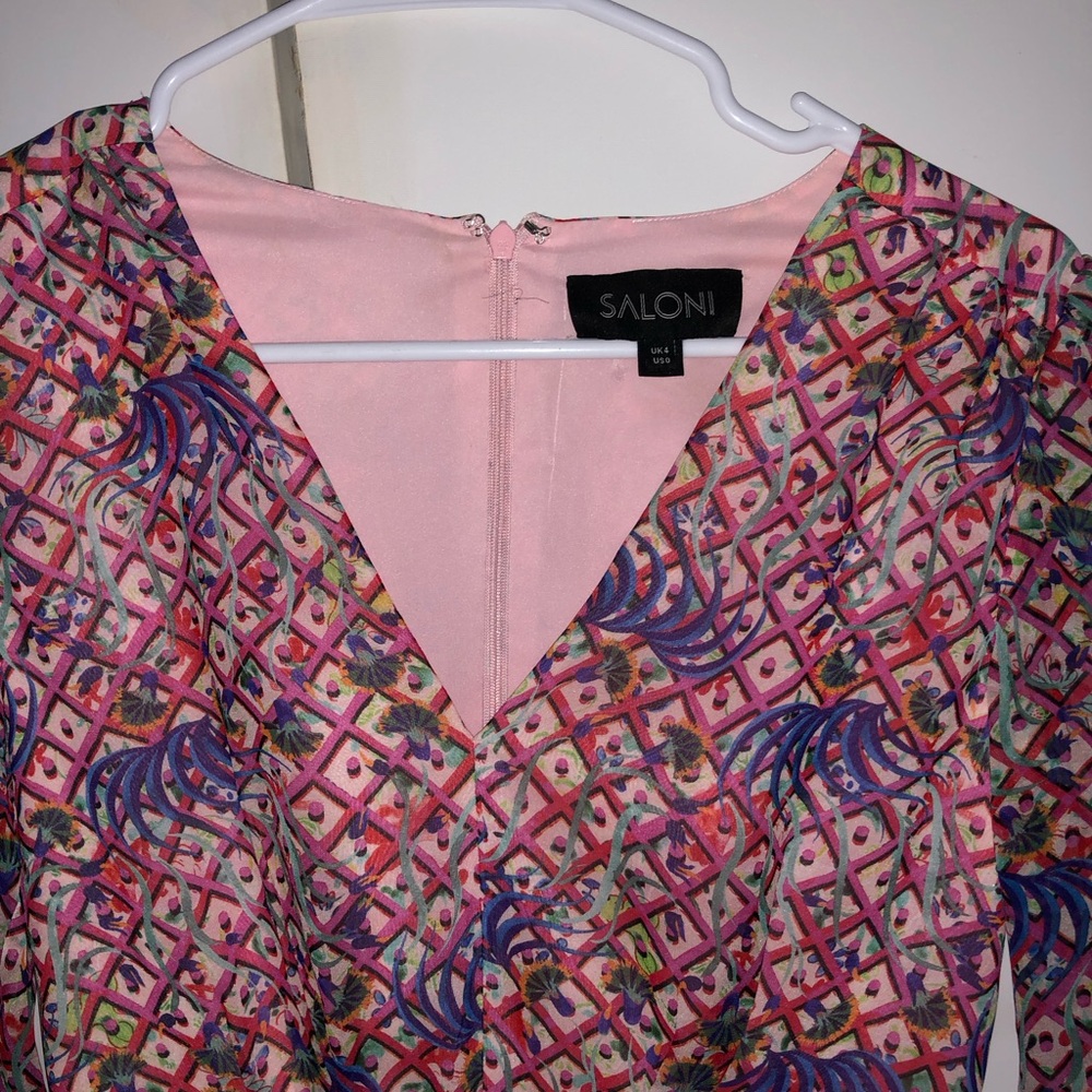 SALONI Pink Multicolor V-Neck Printed Dress